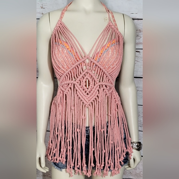 Gorgeous salmon pink macrame beach cover-up/festival dress - Picture 5 of 9